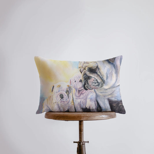 Bulldog and Puppies Throw Pillow