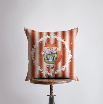 Christmas Fox with Hot Cocoa Throw Pillow