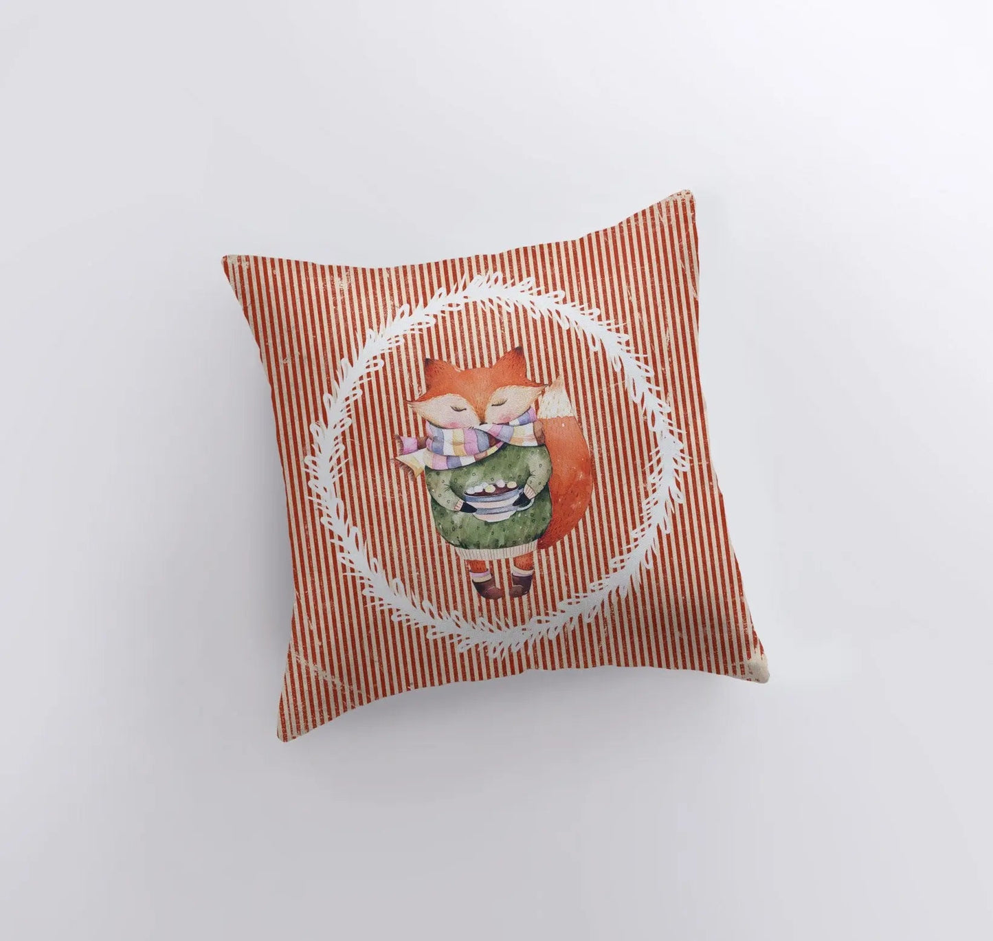 Christmas Fox with Hot Cocoa Throw Pillow