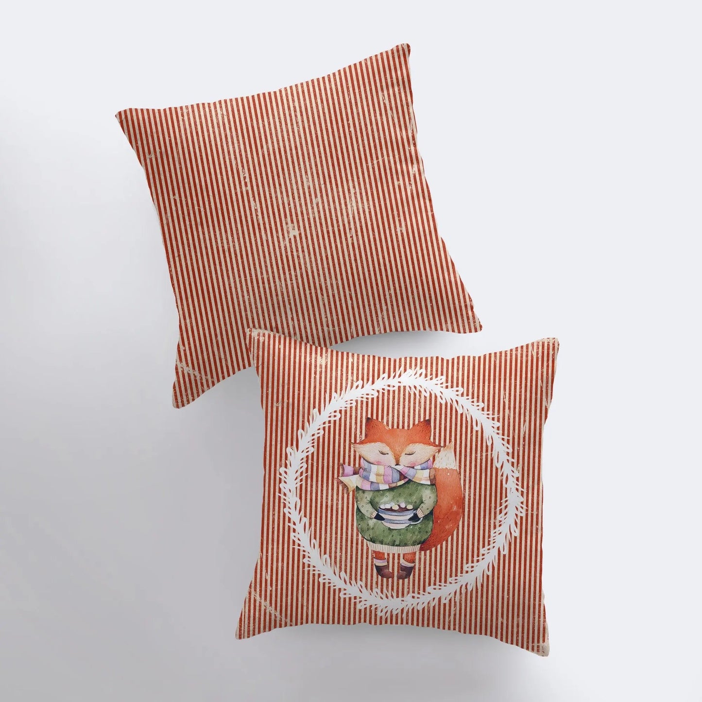 Christmas Fox with Hot Cocoa Throw Pillow