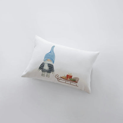 Christmas Gnome Blue Throw Pillow