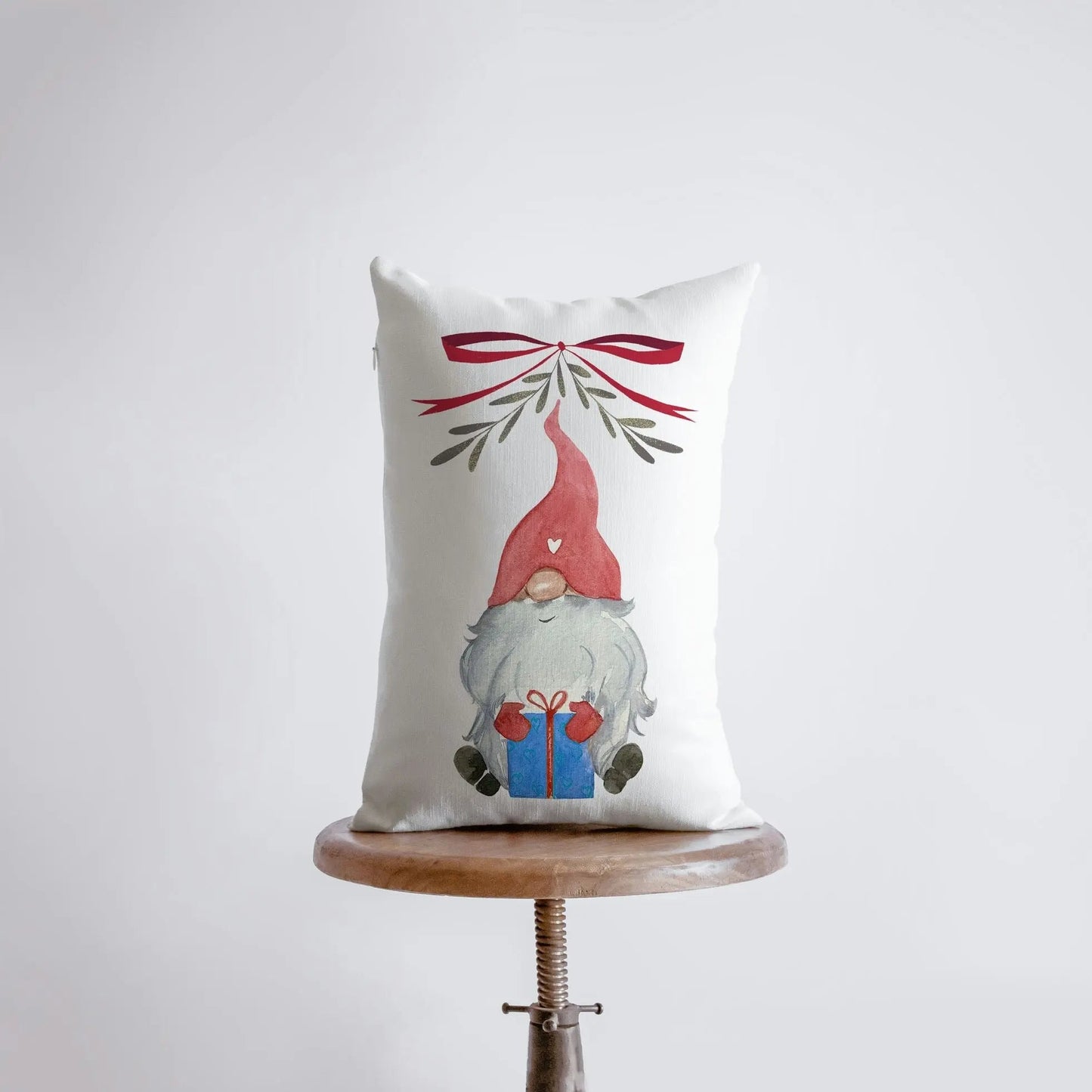 Christmas Gnome Blue Gift Throw Pillow