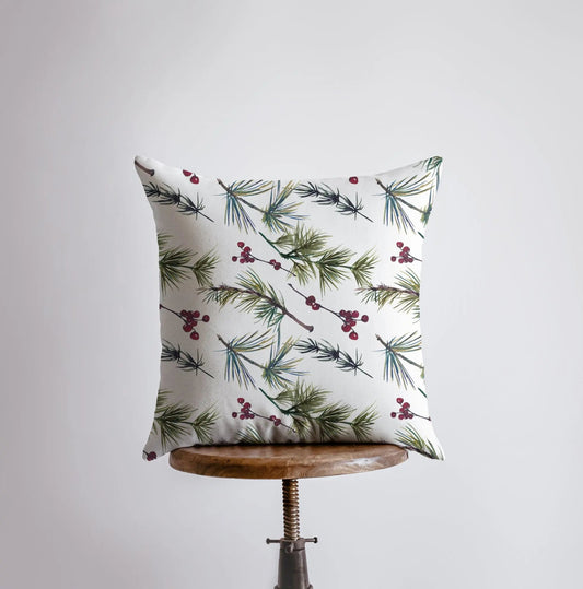 Christmas Holly Berries and Twigs Throw Pillow