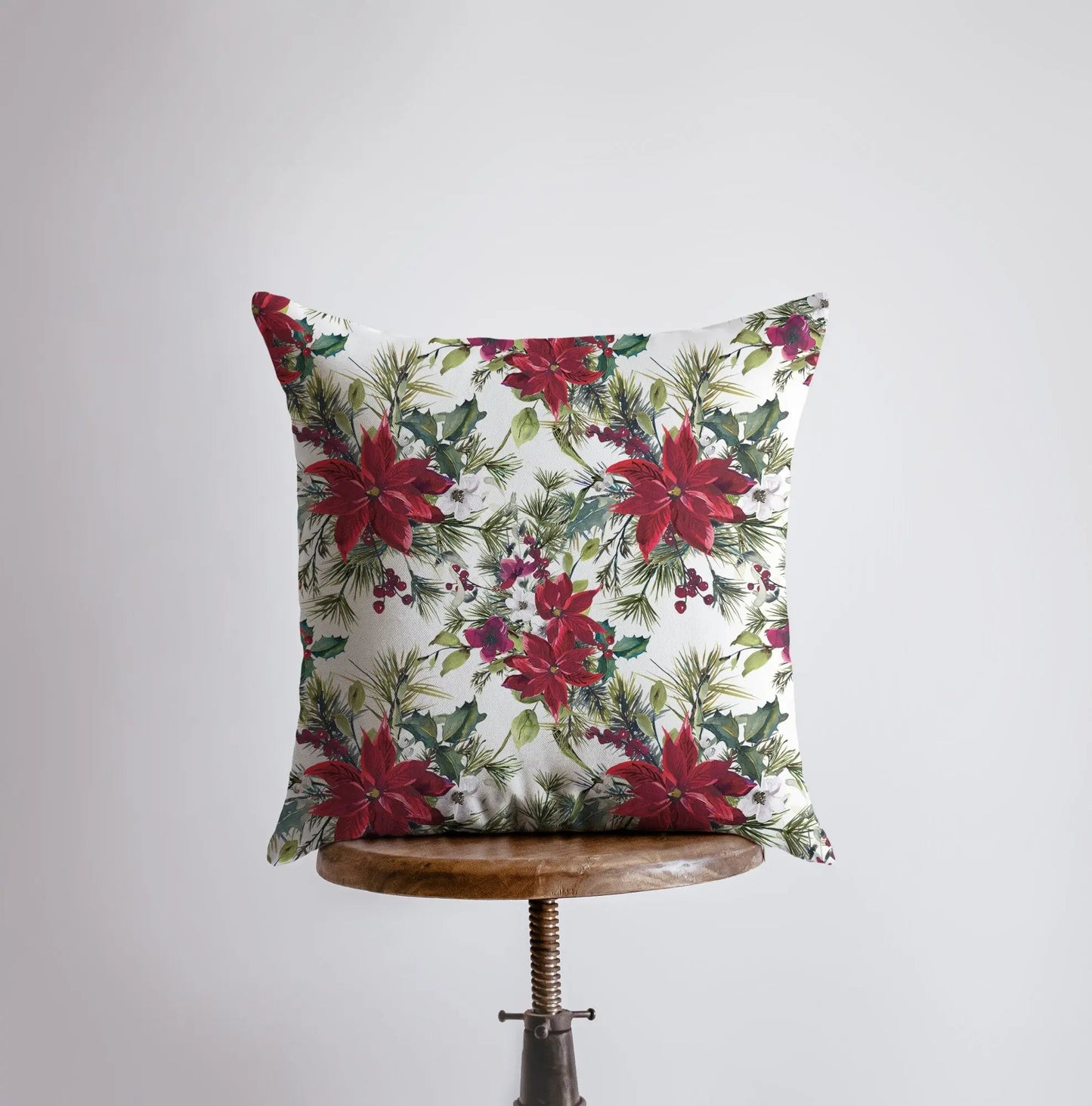 Christmas Poinsettia Repeat Pattern Throw Pillow