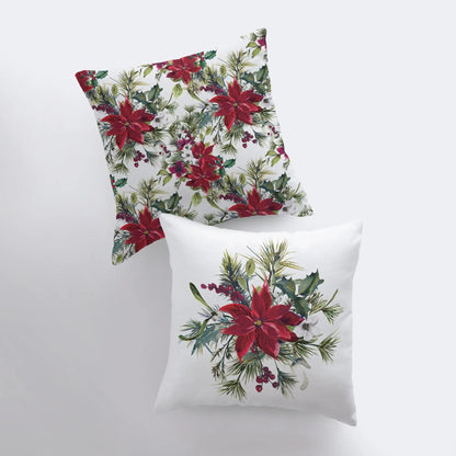 Christmas Poinsettia Repeat Pattern Throw Pillow