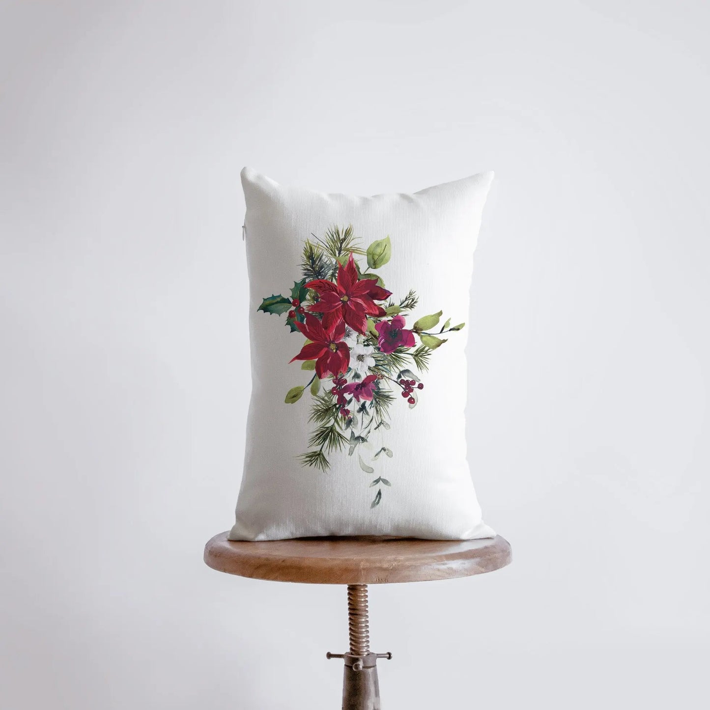 Christmas Poinsettia Throw Pillow