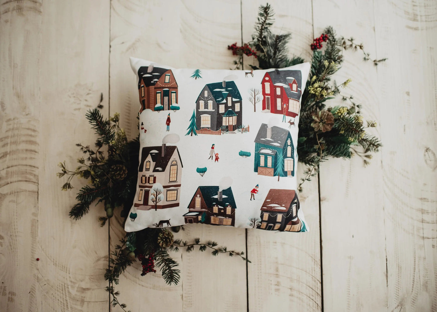 Christmas Village Houses Throw Pillow