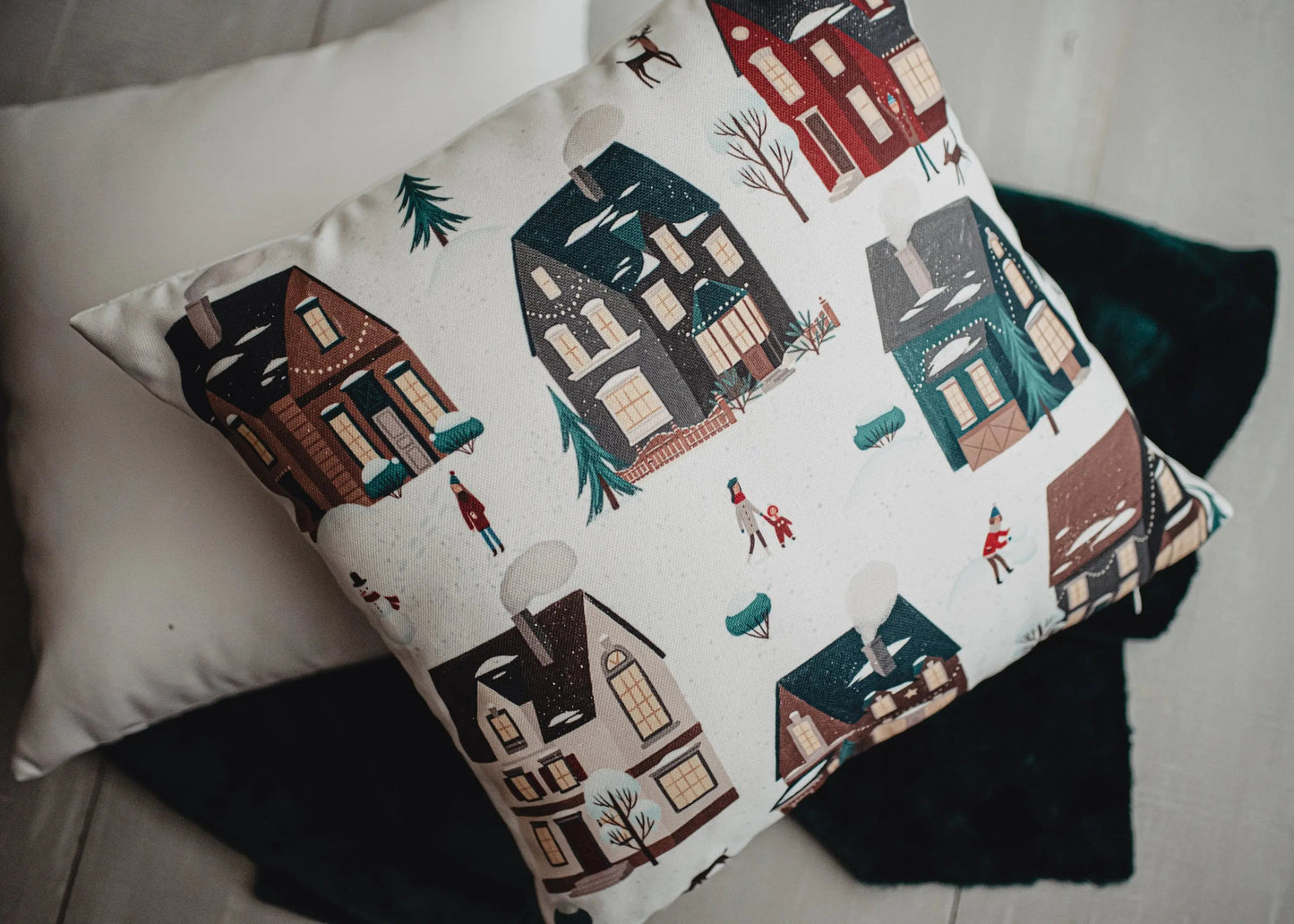 Christmas Village Houses Throw Pillow