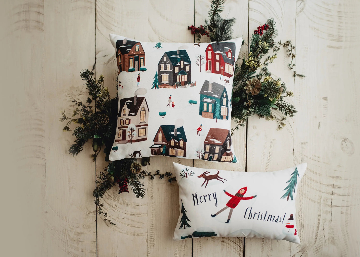 Christmas Village Houses Throw Pillow