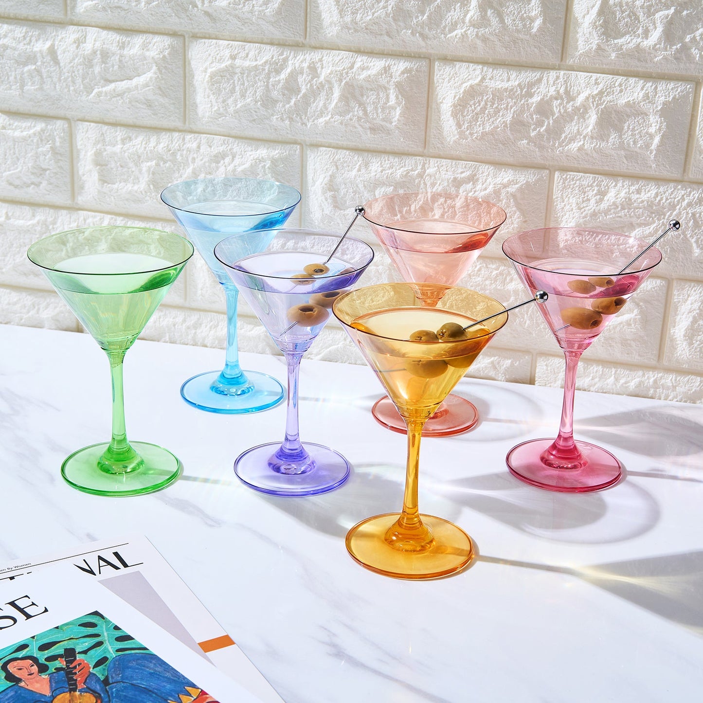 Colored Martini Glasses 8oz Set of 6