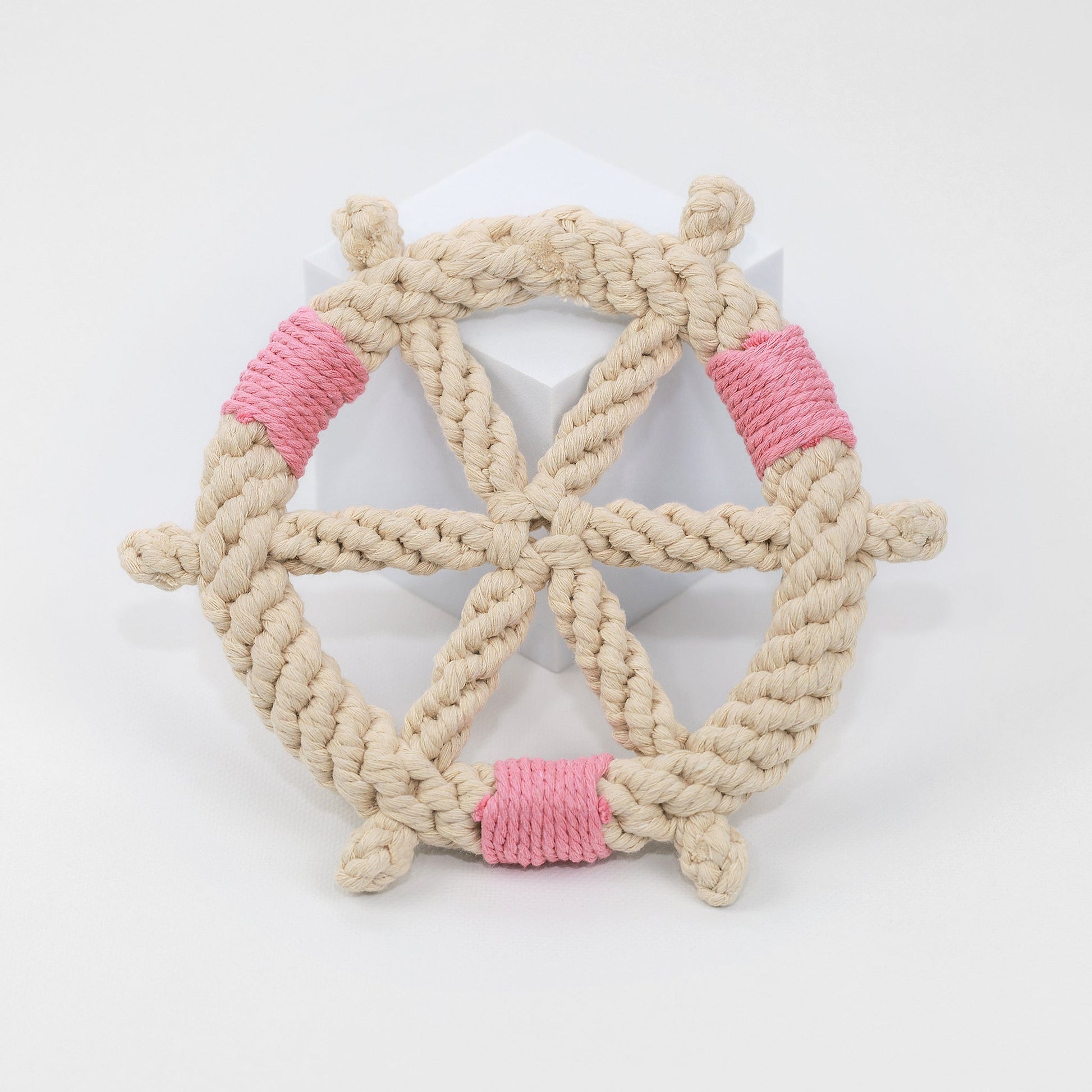 Colorful Steering Wheel Series Cotton Rope Woven Pet Toy - Front View. Durable and fun, perfect for chewing and playing. 
