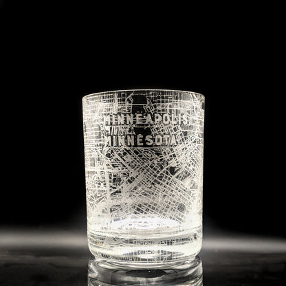 Minneapolis, MN Map Whiskey Glass