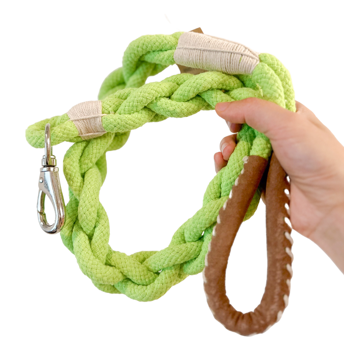 A cotton rope dog leash, handwoven with care. Durable and stylish for your furry friend.