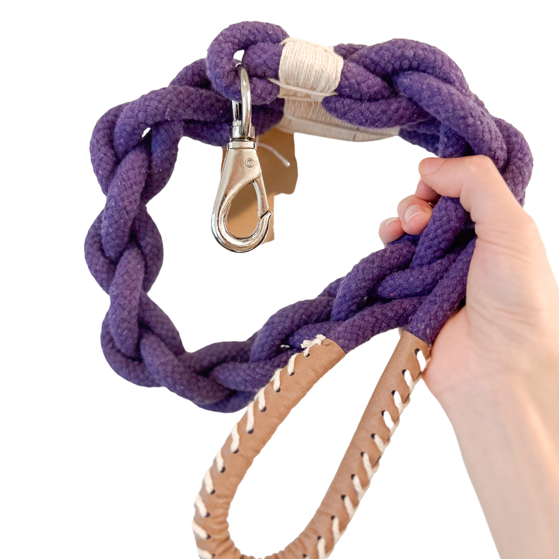 A cotton rope dog leash, handwoven with care. Durable and stylish for your furry friend.