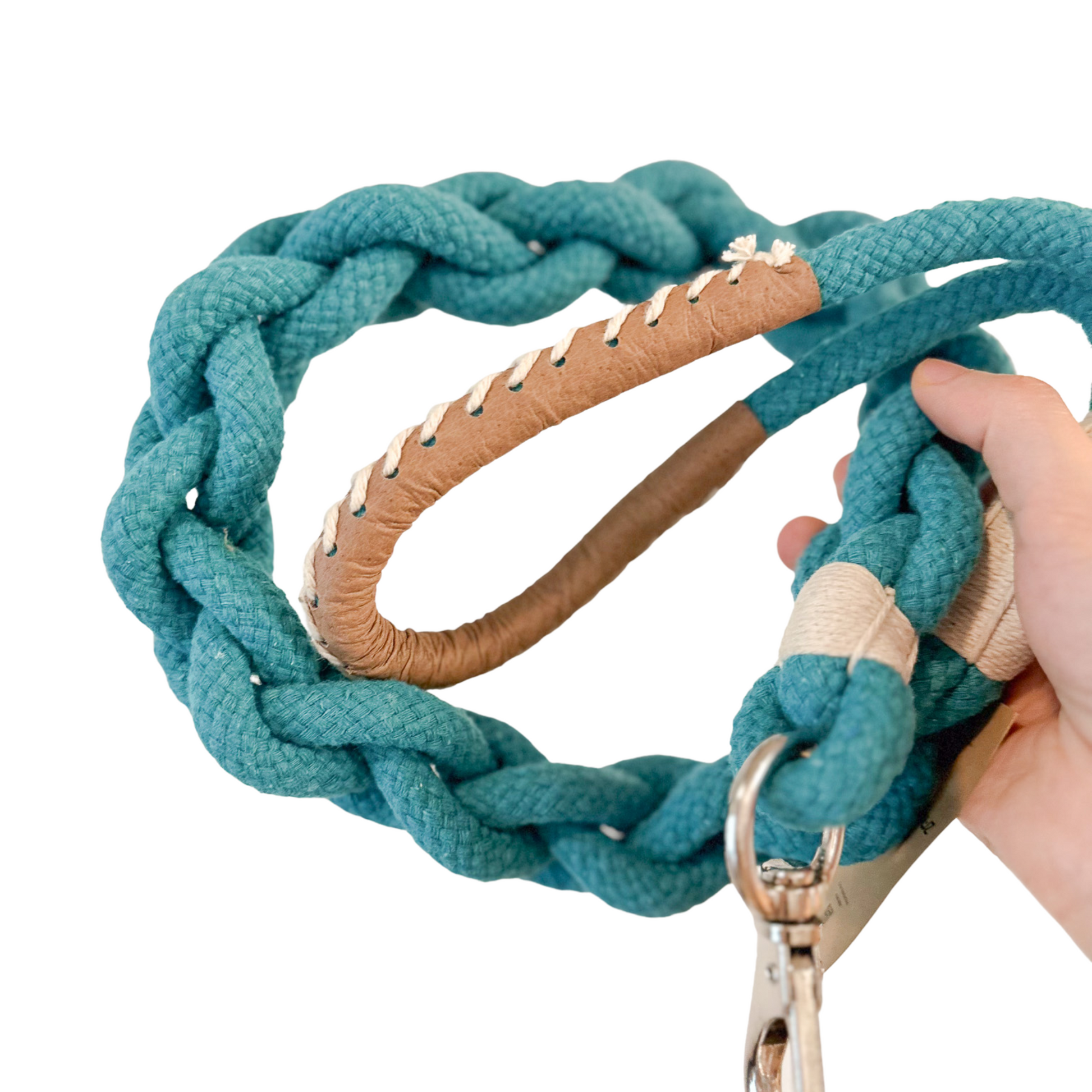 A cotton rope dog leash, handwoven with care. Durable and stylish for your furry friend.