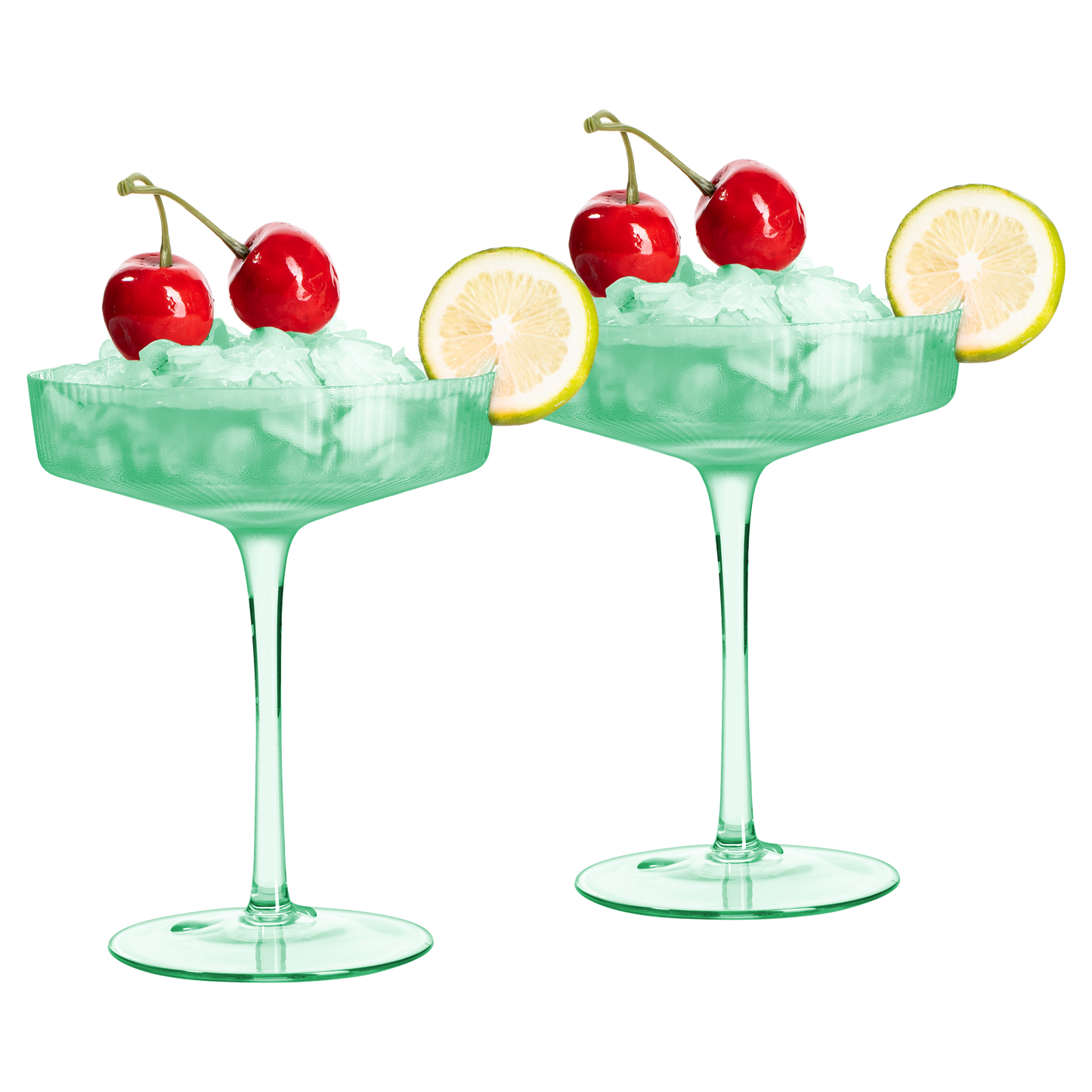 Green Ribbed Coupe Cocktail Glasses 8oz Set of 2