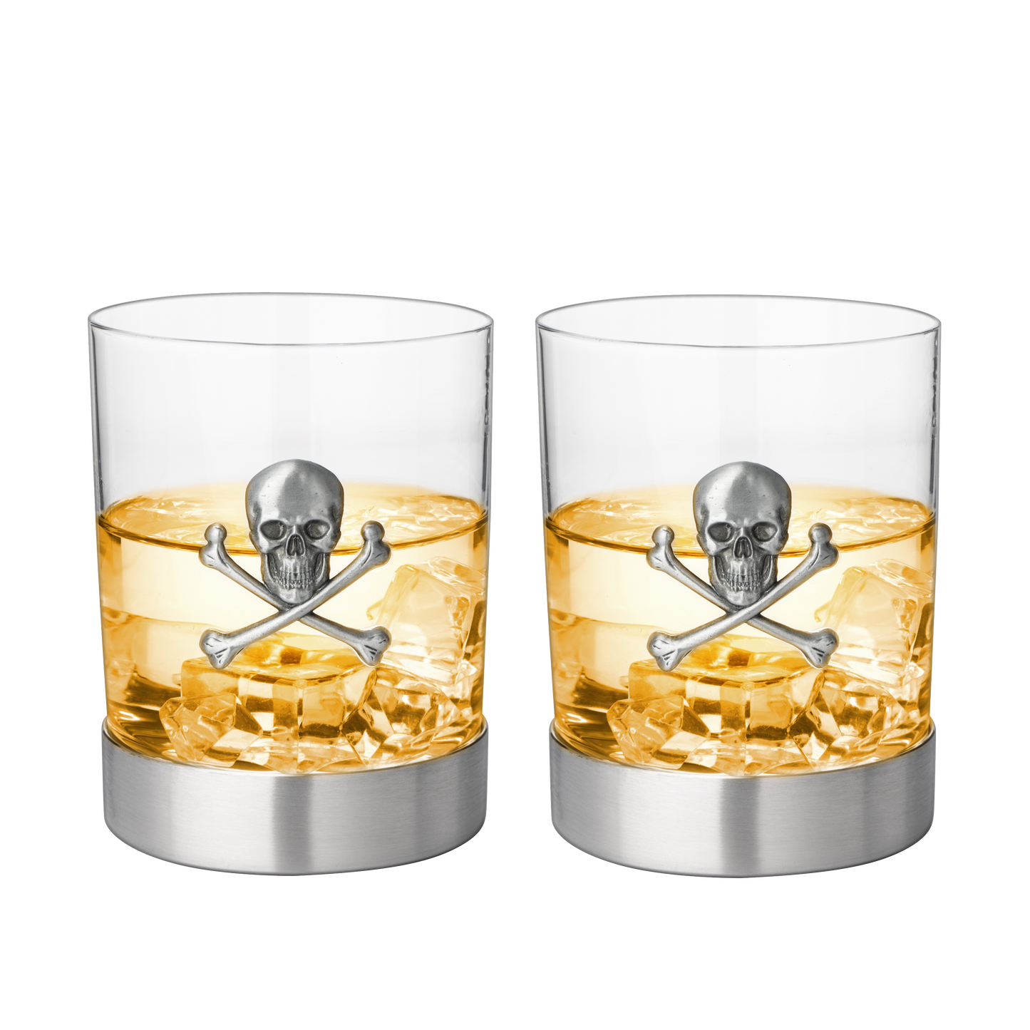 Skull and Crossbones Pewter Whiskey Glasses 11oz Set of 2