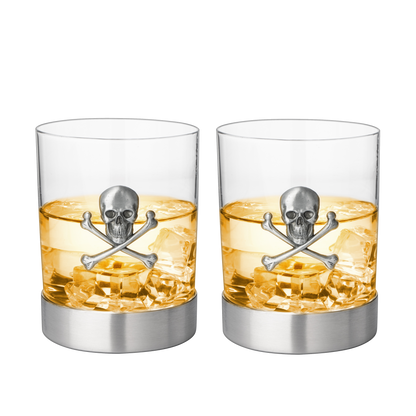 Skull and Crossbones Pewter Whiskey Glasses 11oz Set of 2