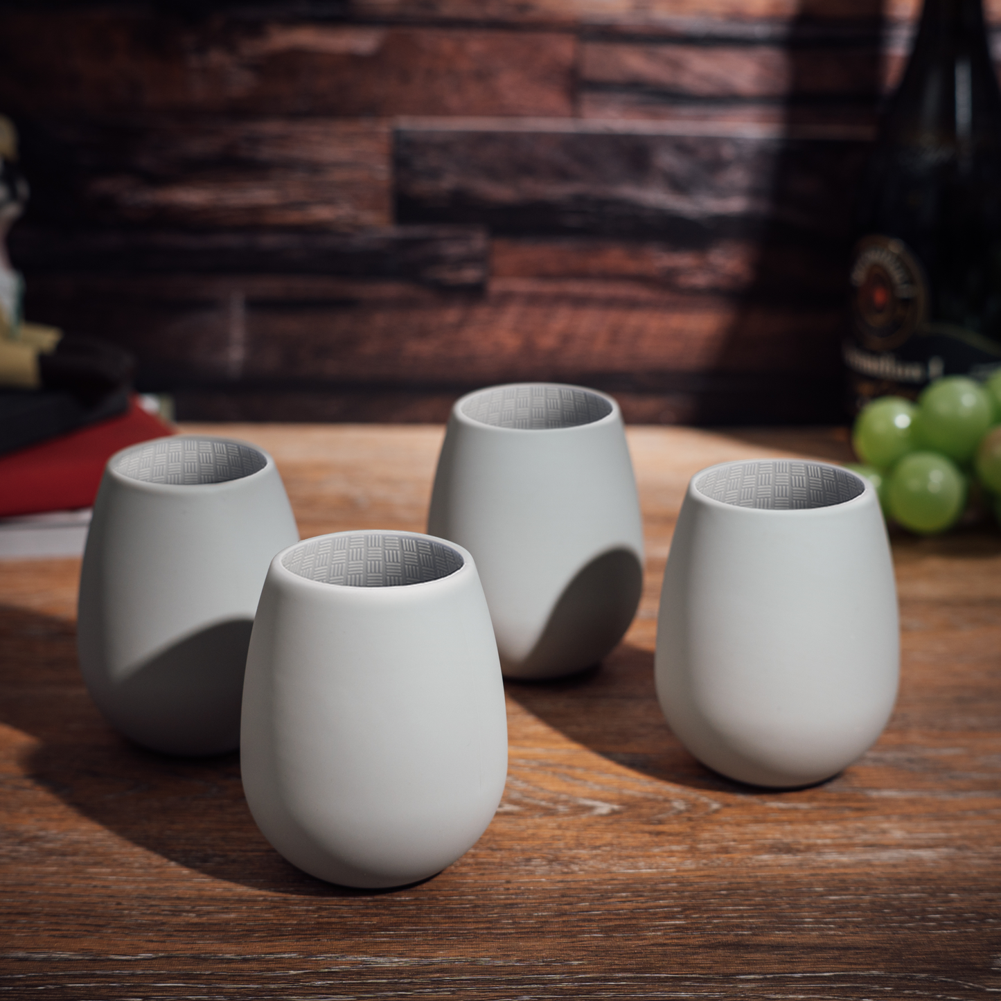 Light Grey Silicone Stemless Wine Glasses Set of 4