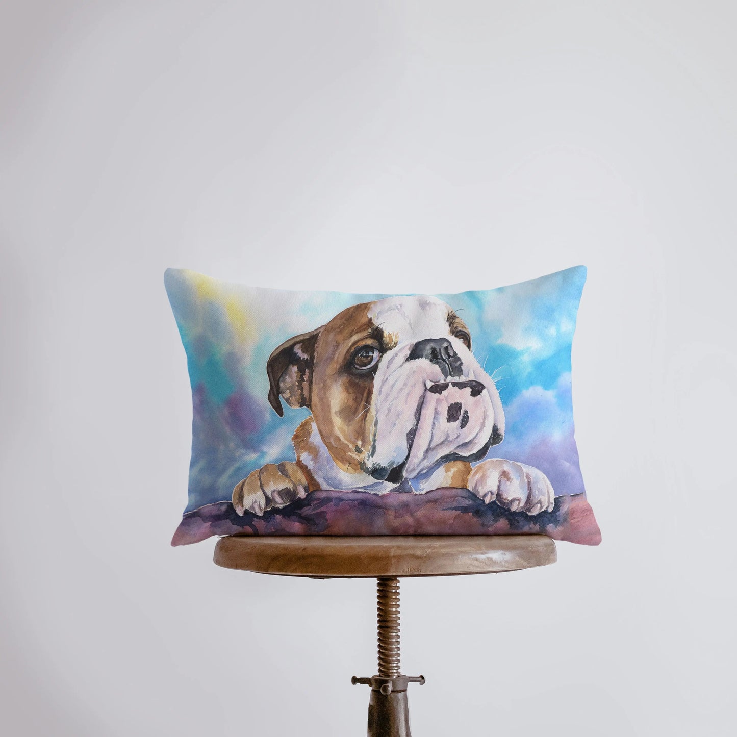 Watercolor Blue Bulldog Throw Pillow