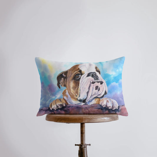 Watercolor Blue Bulldog Throw Pillow