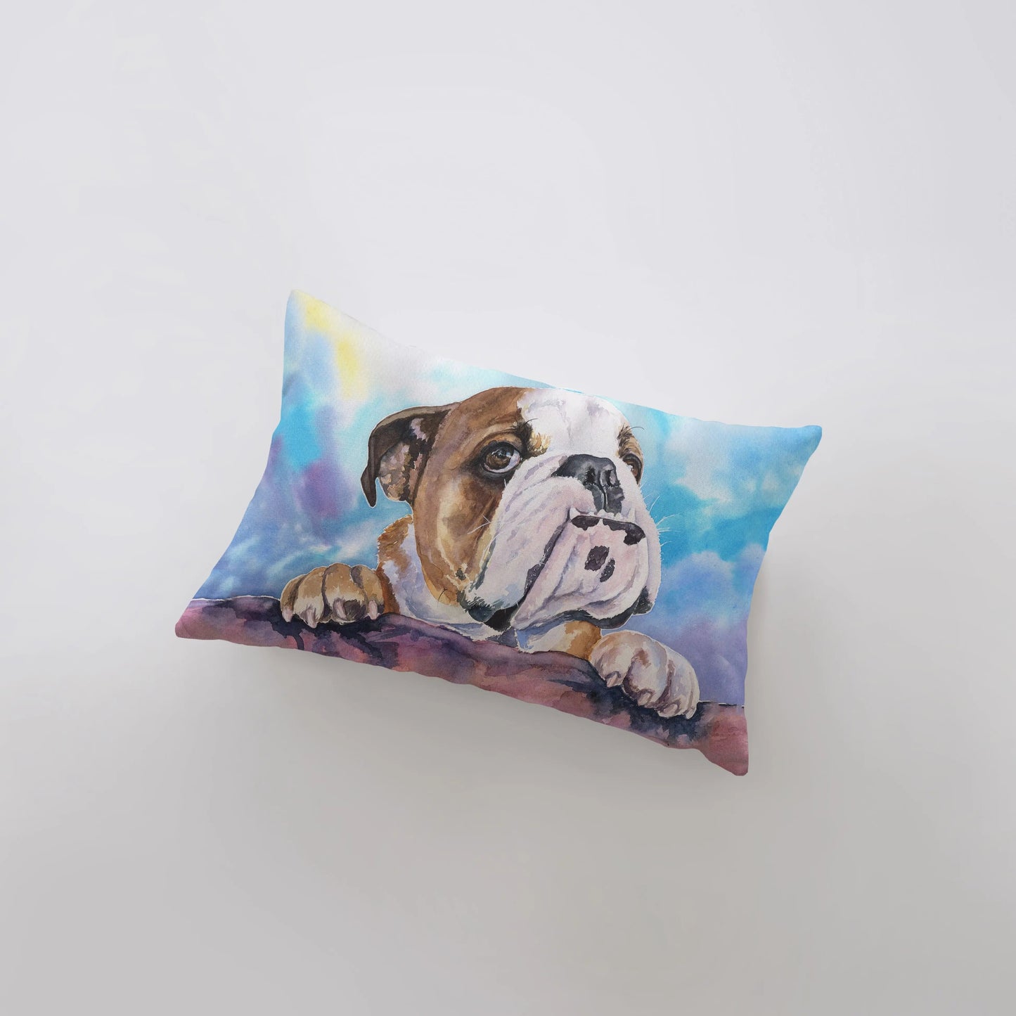 Watercolor Blue Bulldog Throw Pillow