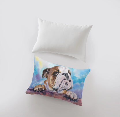 Watercolor Blue Bulldog Throw Pillow