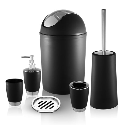 Bathroom Accessories Set 6 Pcs Bathroom Set Ensemble Complete Soap Dispenser Toothbrush Holder Tumbler Soap Dish Toilet Cleaning Brush Trash Can - Black by VYSN