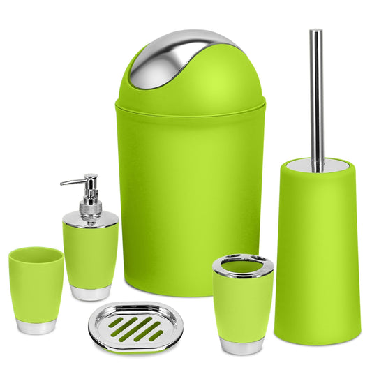 Bathroom Accessories Set 6 Pcs Bathroom Set Ensemble Complete Soap Dispenser Toothbrush Holder Tumbler Soap Dish Toilet Cleaning Brush Trash Can - Green by VYSN