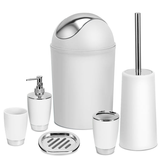 Bathroom Accessories Set 6 Pcs Bathroom Set Ensemble Complete Soap Dispenser Toothbrush Holder Tumbler Soap Dish Toilet Cleaning Brush Trash Can - White by VYSN