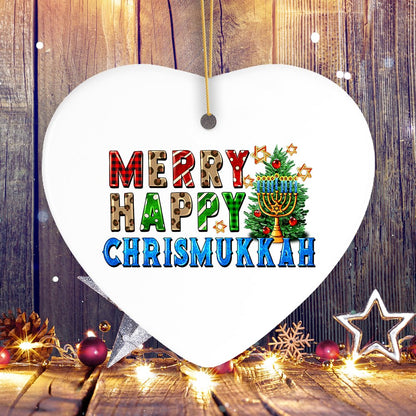 Merry Happy Chrismukkah Festive Ornament, Christmas and Hanukkah Chanukah Theme by OrnamentallyYou