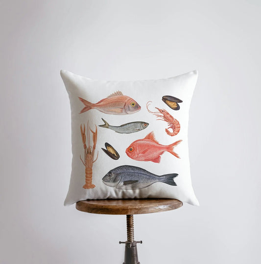 Fish and Crustaceans Throw Pillow