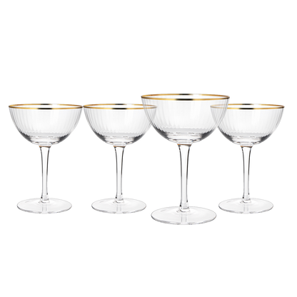 Gold Rim Coupe Glasses 6 oz Set of 4