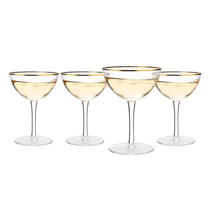 Gold Rim Coupe Glasses 6 oz Set of 4