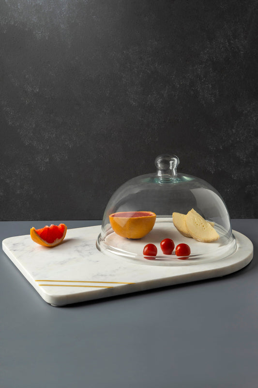 Bavaria Marble Cheese Board with Glass Cloche by GAURI KOHLI