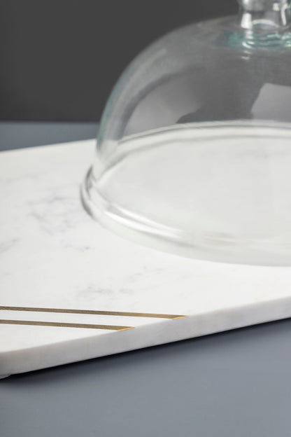 Bavaria Marble Cheese Board with Glass Cloche by GAURI KOHLI