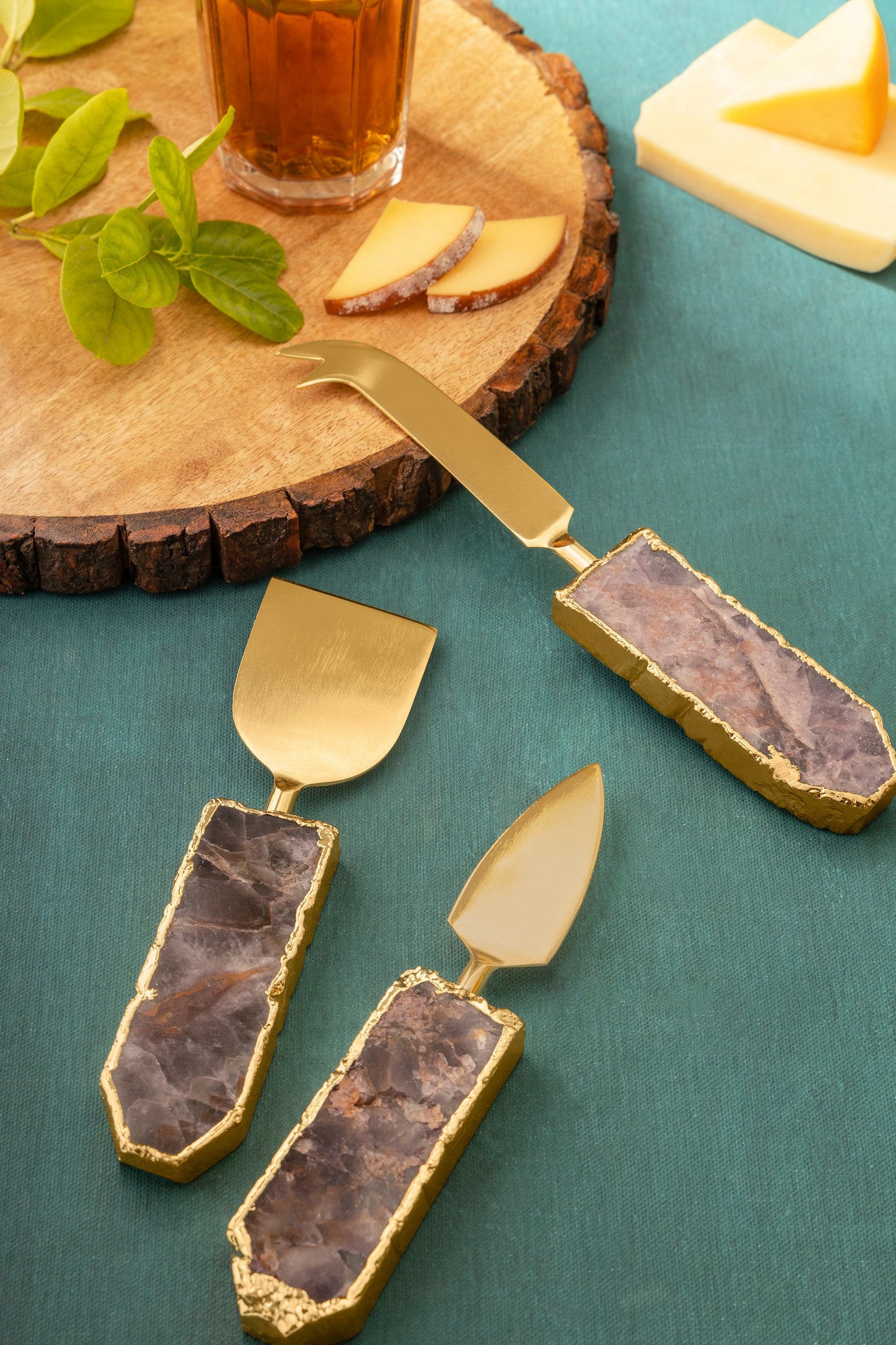 Brittany Amethyst Cheese Knives, Set of 3 by GAURI KOHLI