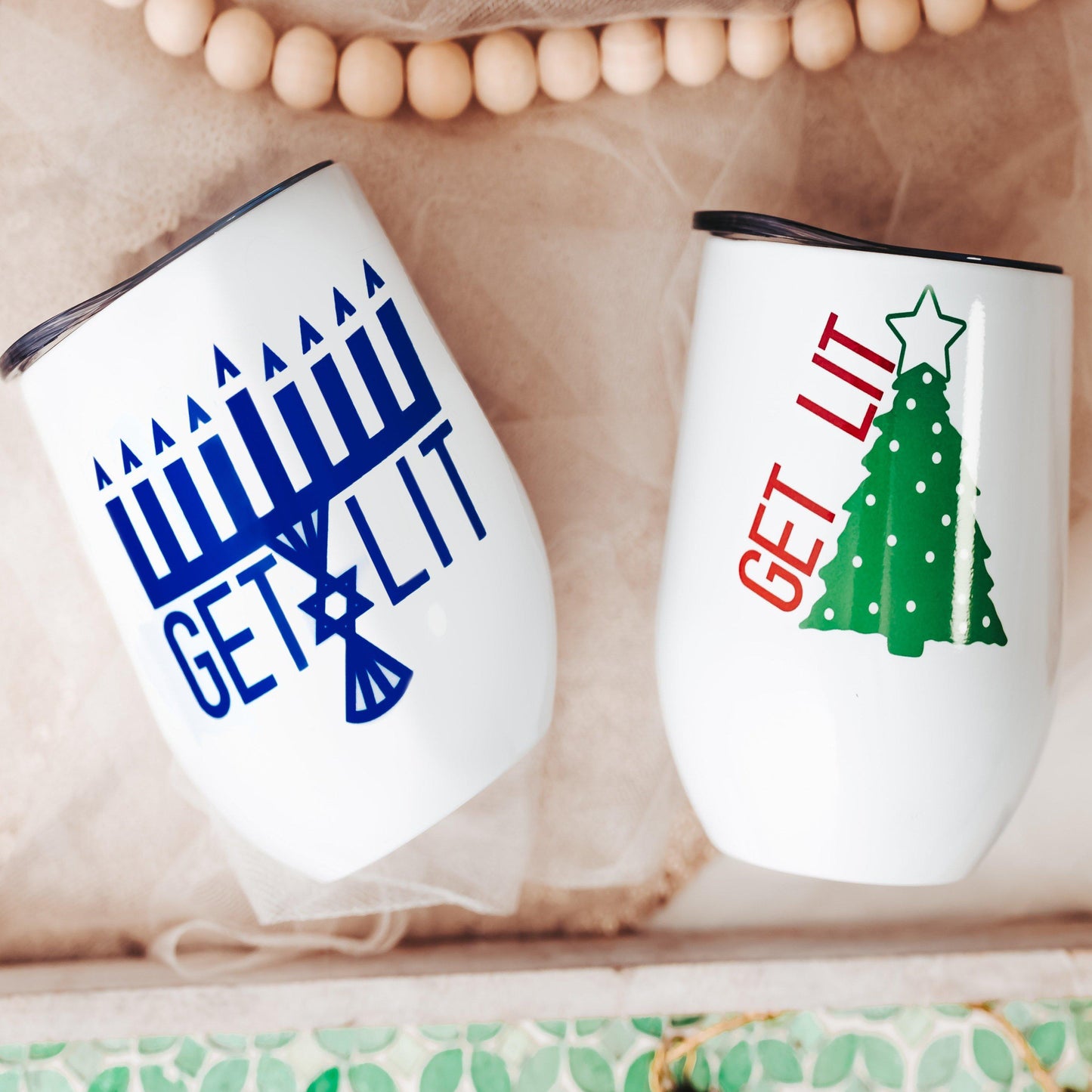 Get Lit Christmas & Chanukah Insulated Wine Tumbler Gift Set by Salt and Sparkle