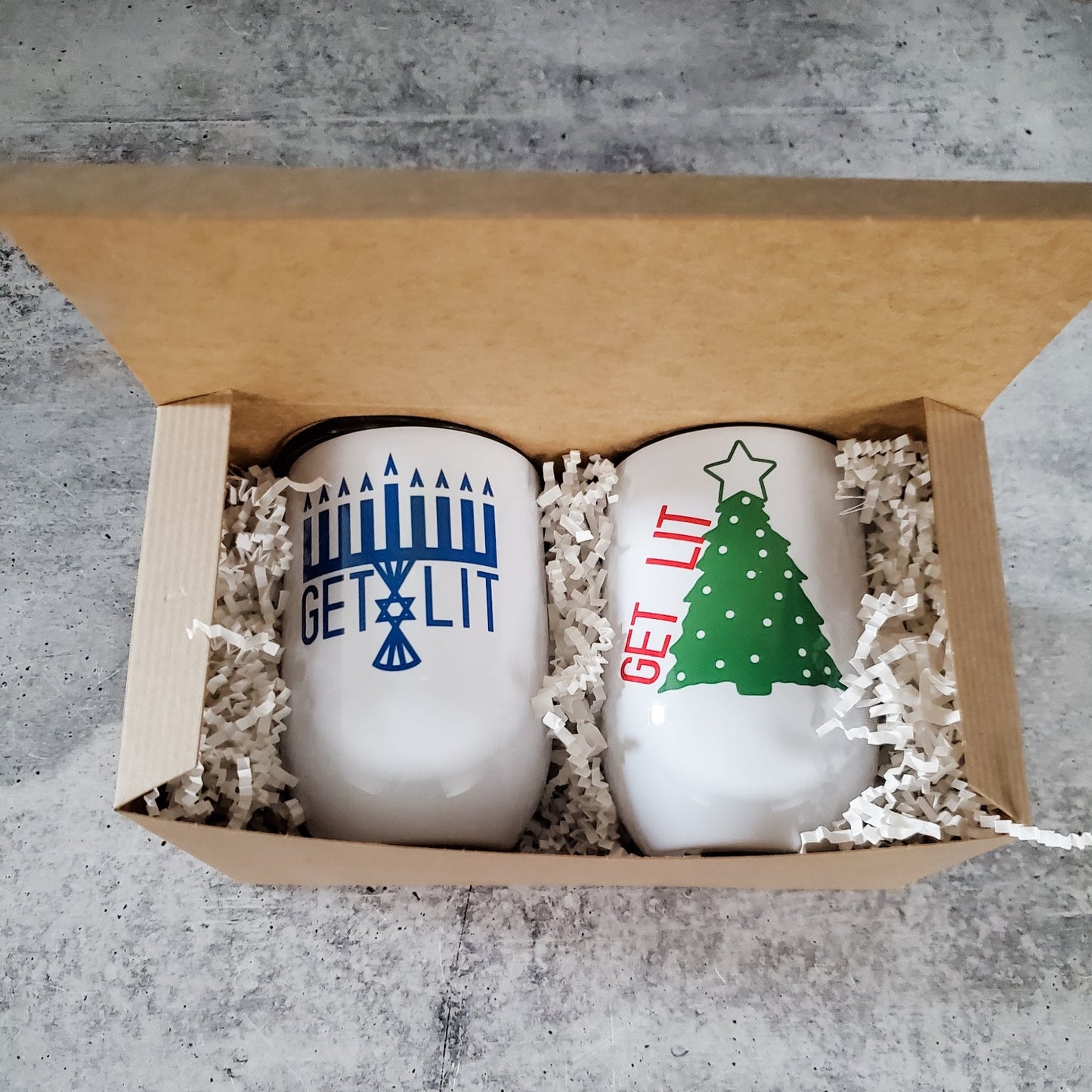 Get Lit Christmas & Chanukah Insulated Wine Tumbler Gift Set by Salt and Sparkle