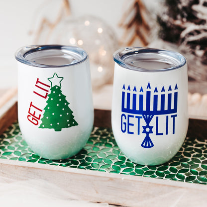 Get Lit Christmas & Chanukah Insulated Wine Tumbler Gift Set by Salt and Sparkle