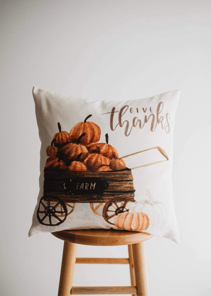 Give Thanks Pumpkin Wagon Throw Pillow