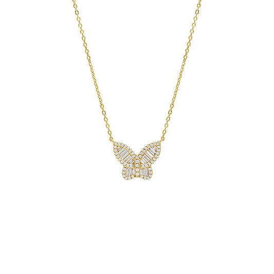 Large Pavé X Baguette Butterfly Necklace by By Adina Eden