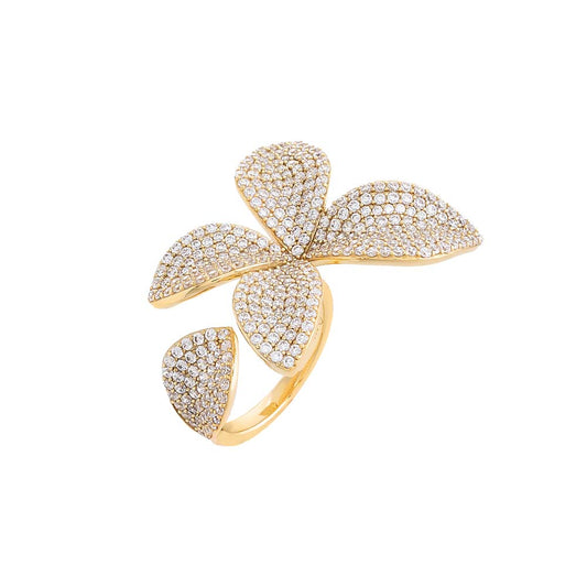 Pavé Fancy Flower Petal Ring by By Adina Eden