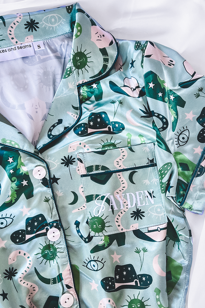 Green Rodeo Satin Pajamas by Spikes and Seams