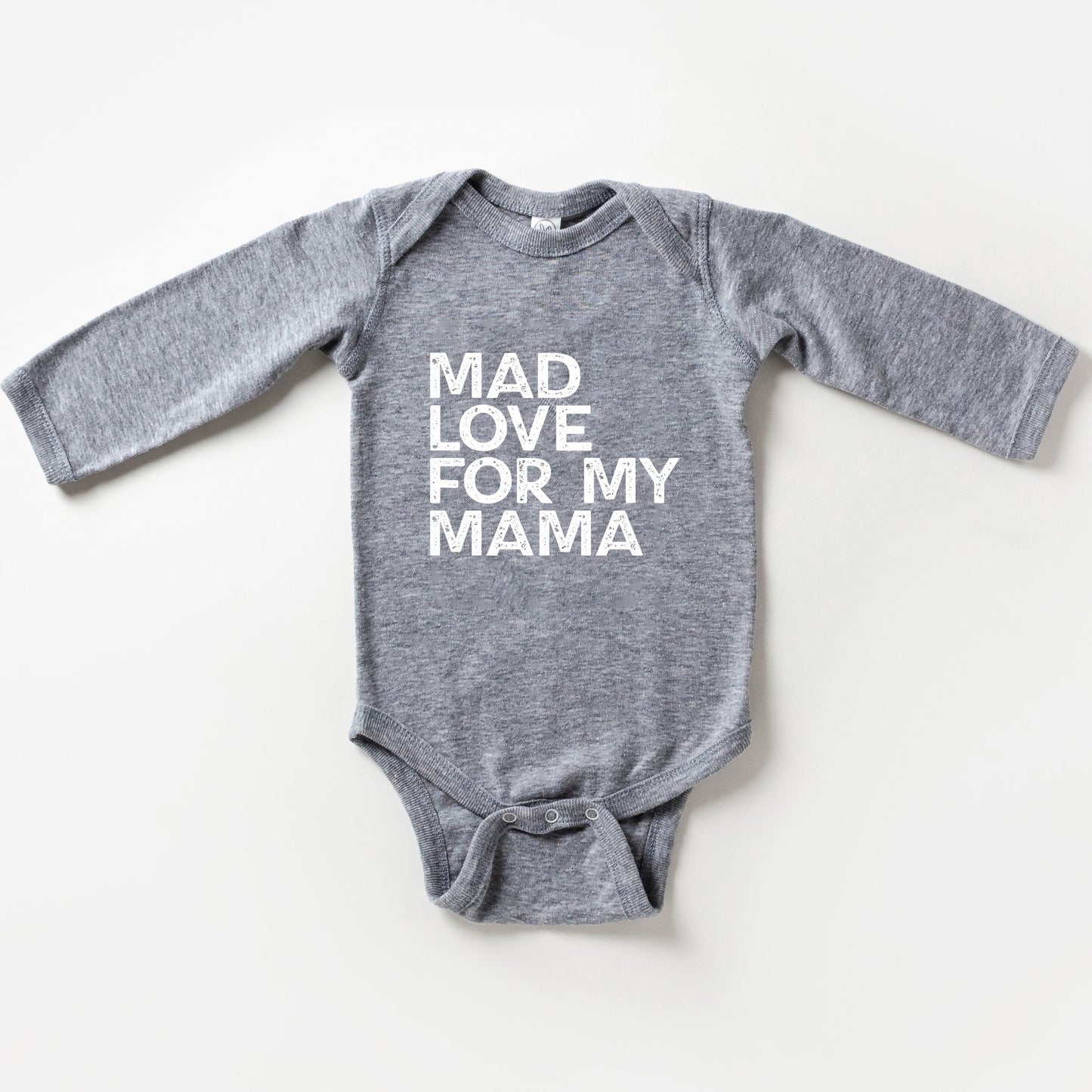 Mad Love For My Mama Distressed Baby Long Sleeve Onesie