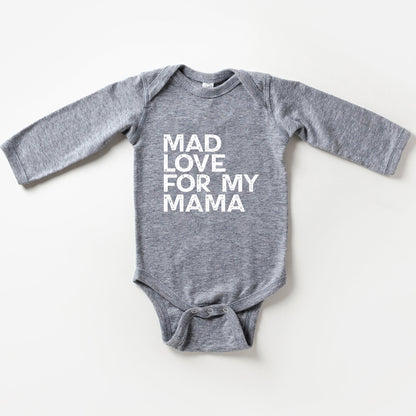 Mad Love For My Mama Distressed Baby Long Sleeve Onesie