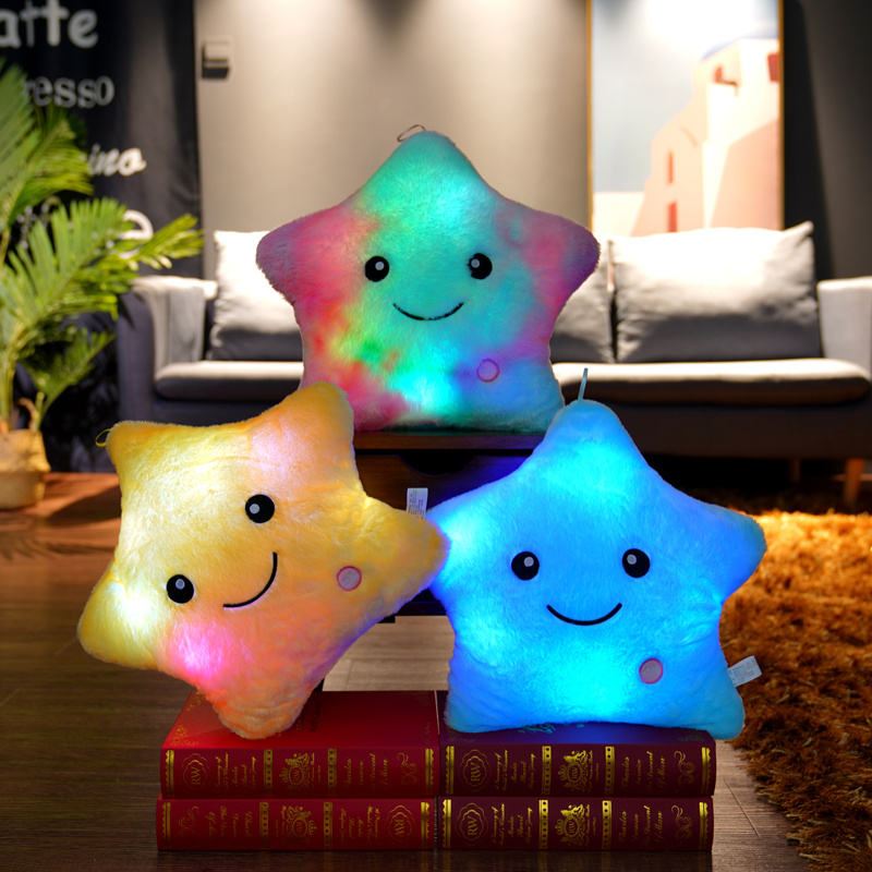 Colorful Glowing LED Star Pillow by Plushy Planet