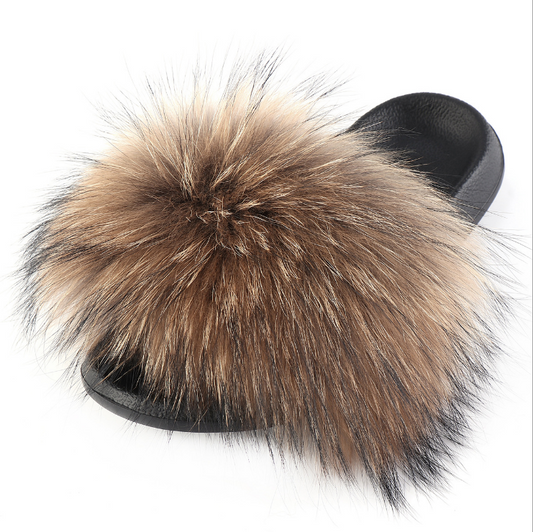 Luxury Raccoon Fur Slippers: Top-Brand, Lovely, Flat Shoes by Plushy Planet