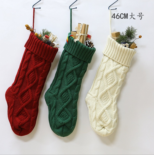 Oversize Hand Knit Embroidered Christmas Stocking by Plushy Planet