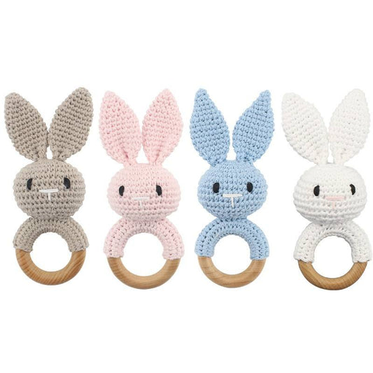 Plush Wooden Bunny Teether with Bell by Plushy Planet